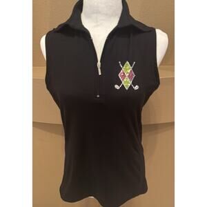 Women's Bling It On by Titania Golf Black Sleeveless Golf Polo Size M